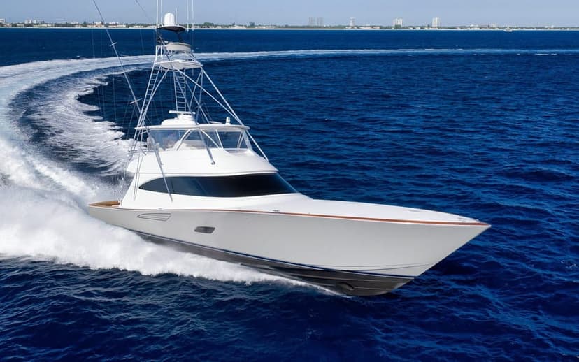 Sportfishing yacht running shot near Palm Beach Inlet