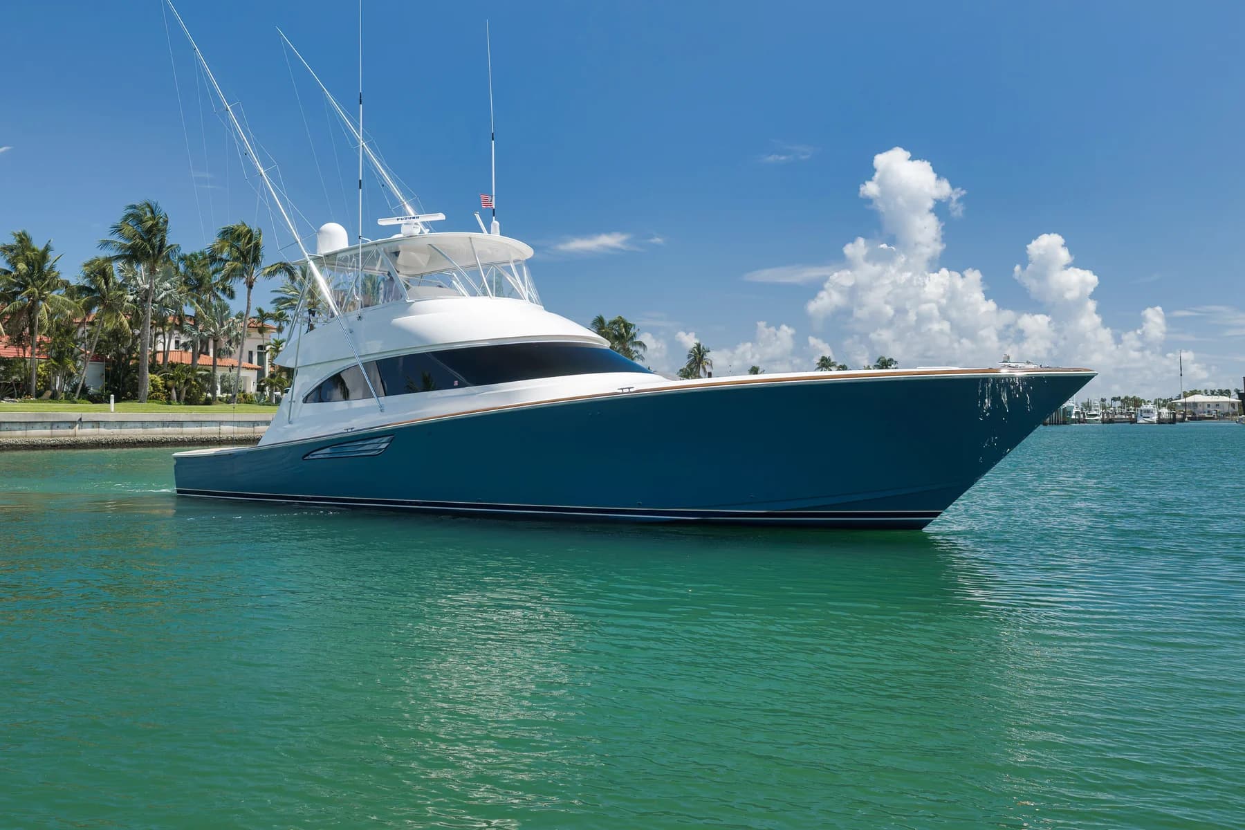 Blue-hulled sportfish photographed on the water in Stuart, Florida