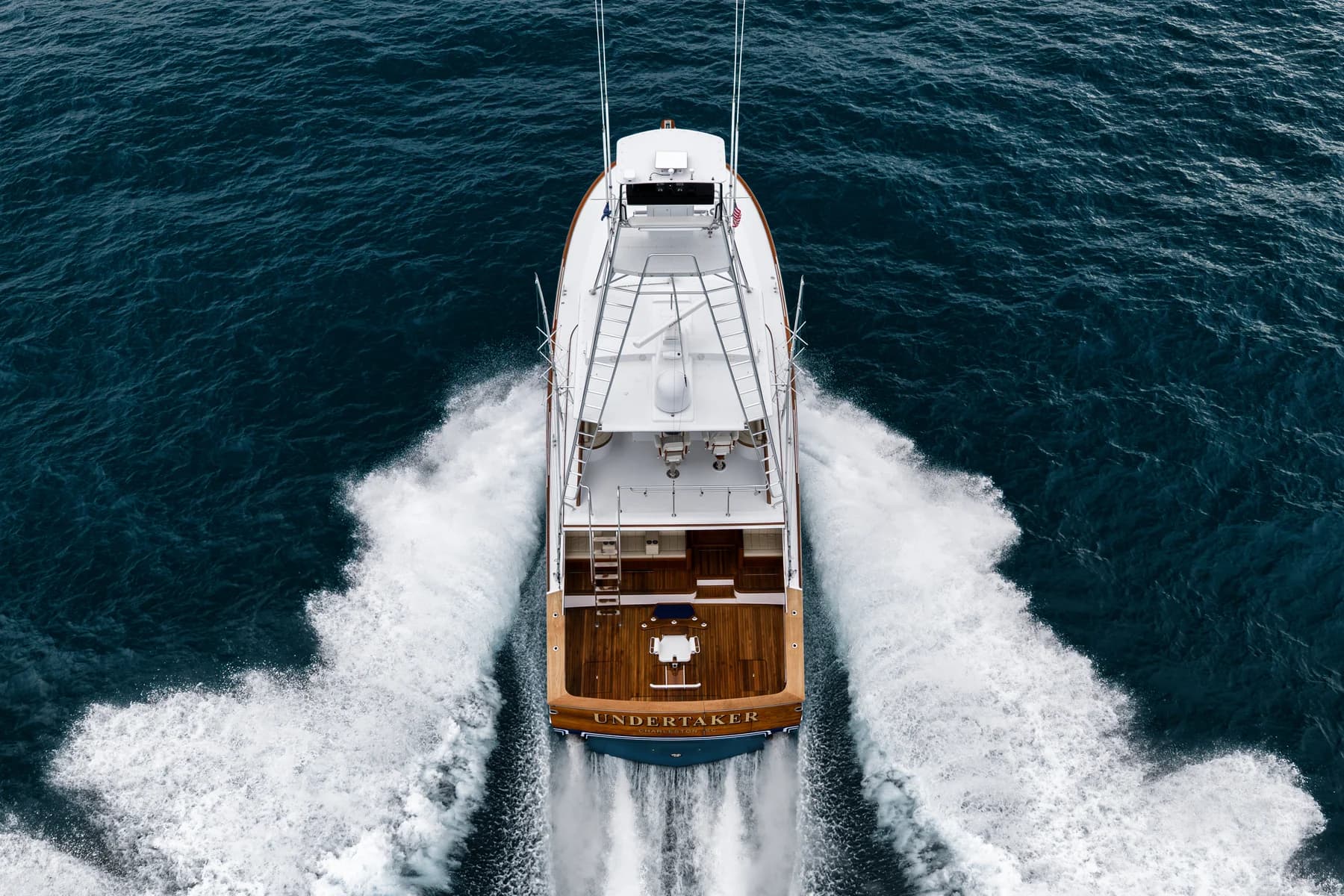 Overhead aerial of a sportfish running during a Stuart, Florida shoot