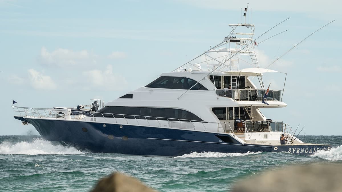 Luxury yacht on open waters aerial drone photography