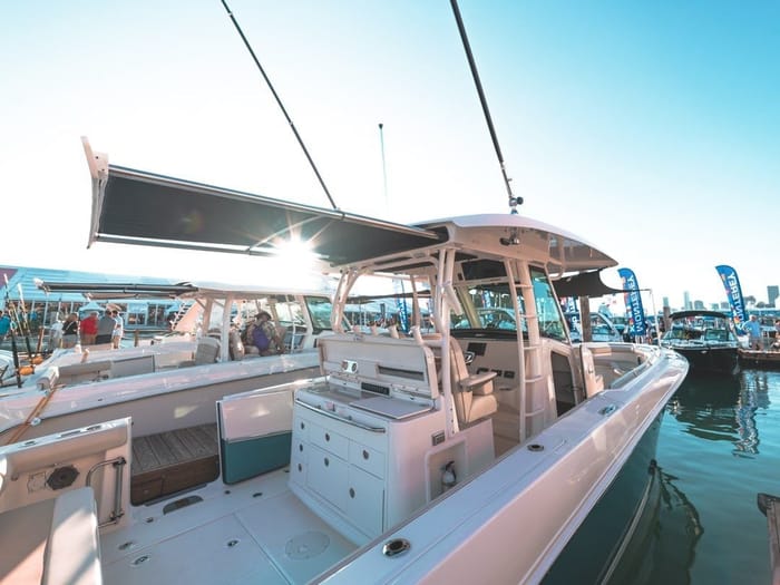 Sportfishing boat displayed at a marina in Fort Lauderdale, Florida