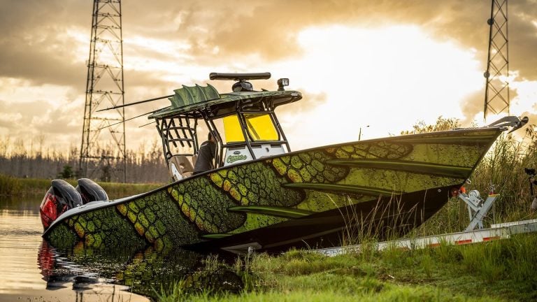 Sportfishing boat on a trailer ready for sale in South Florida