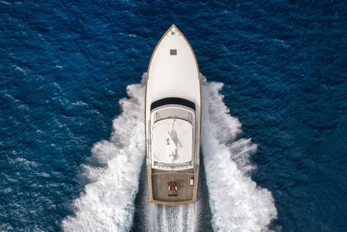 Aerial drone photography of sportfishing boat offshore near Jupiter Inlet, Florida