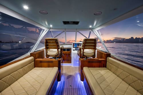 Yacht interior photography at sunset near Jupiter Yacht Club, Florida