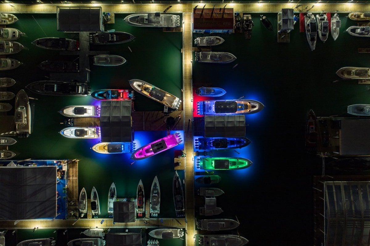 Aerial drone photo of yacht at marina in Fort Lauderdale