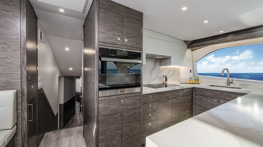 Yacht interior photography showing salon and living space