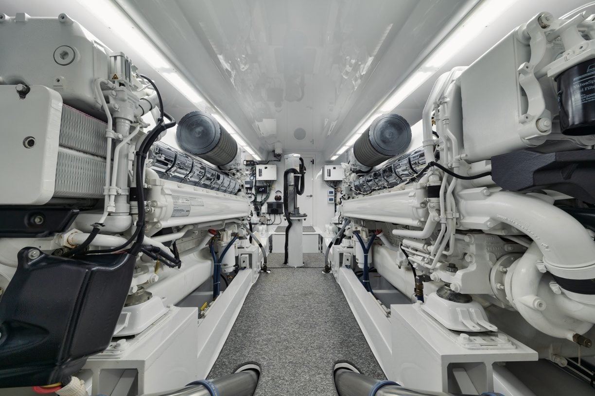 Jarrett Bay Jaruco sportfishing boat interior photography showing helm station and cabin layout